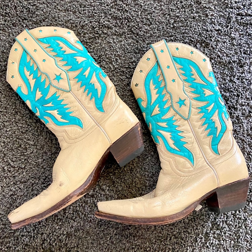 1960s Vintage Turquoise Eagle Inlay Cowboy Boot
